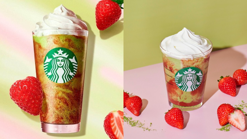 日本星巴克超短期间限定商品「抹茶草莓奶油星冰乐」晚来就喝不到啦！